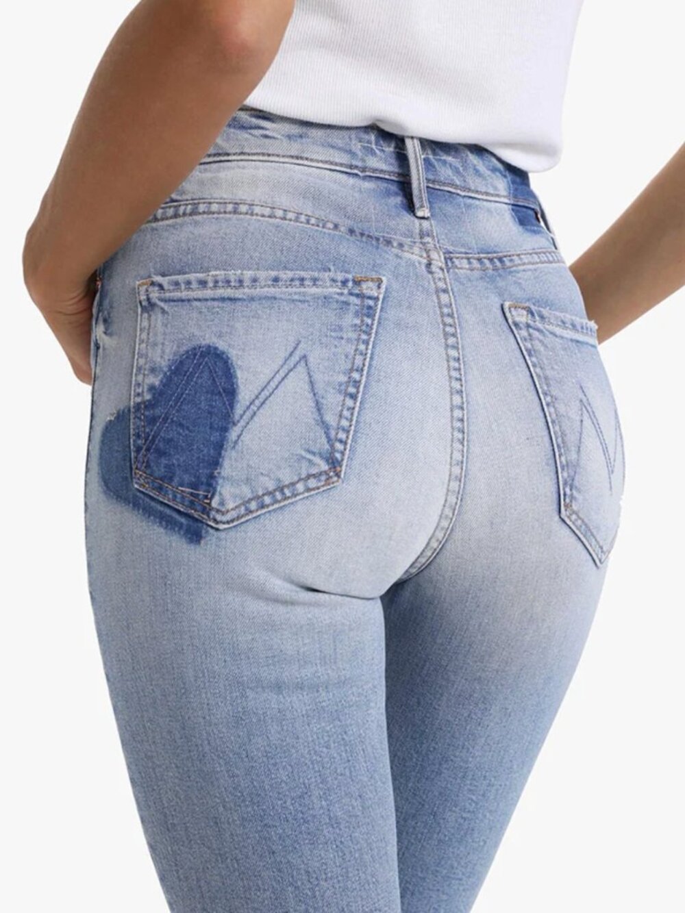 MOTHER Superior The Button Fly Dazzler Ankle Jeans Heart Patch 27